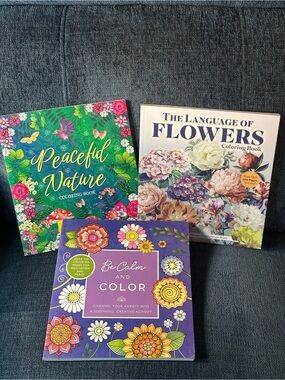 Be Calm & Color, Peaceful Nature & Language of Flowers set of 3 Coloring Books